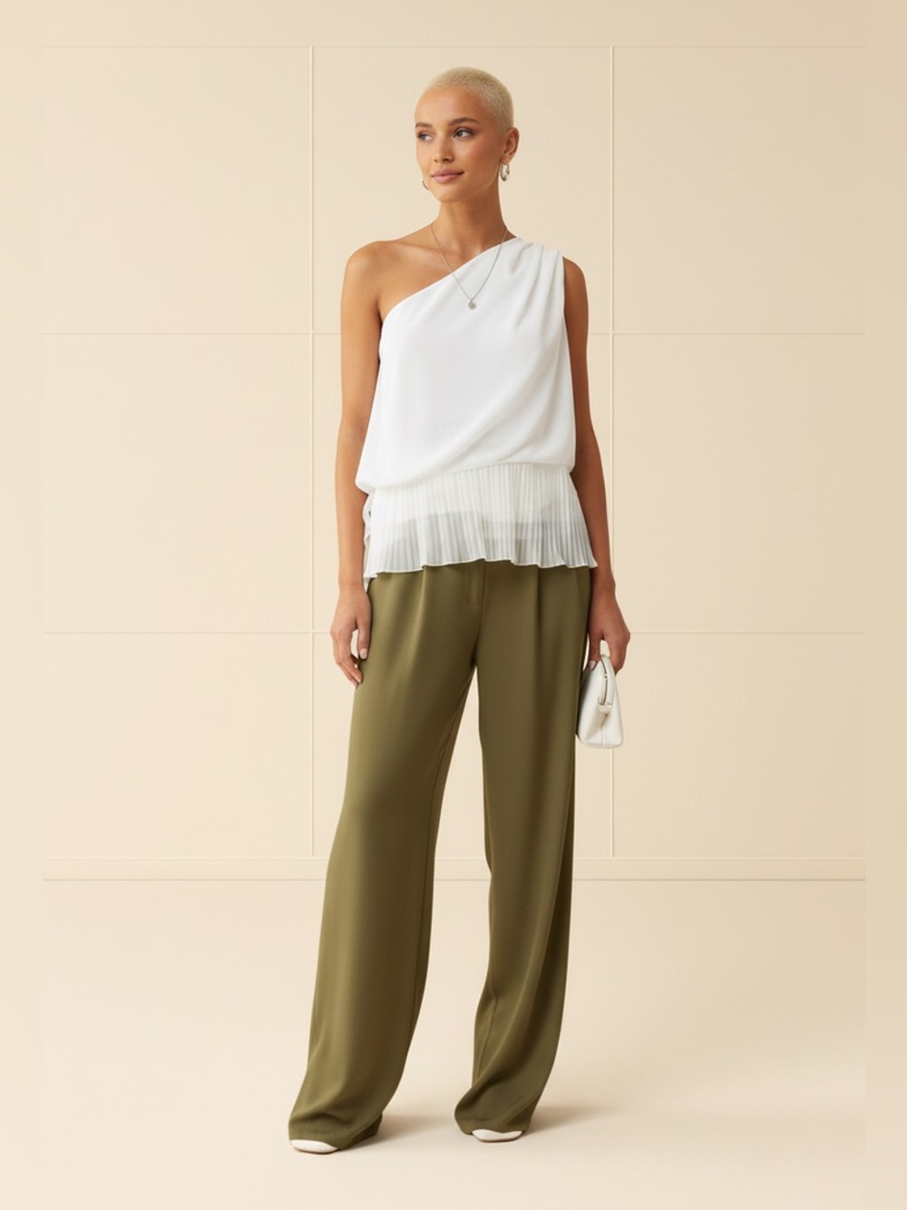 Asymmetrical One Shoulder Tank White Flowy Dressy Top